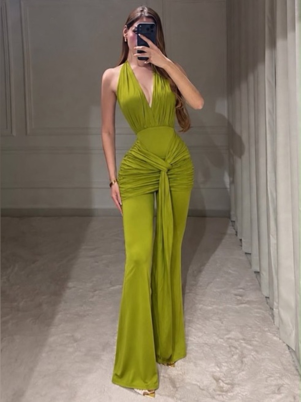 Halter Ruched Waist Jumpsuit